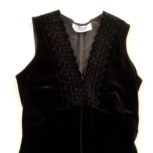 Vtg Faith Couture Velvet Maxi Dress Sz S Black VNeck Back Slit Demure Event Y2K - Picture 4 of 11